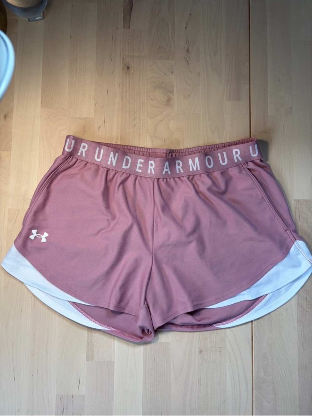 Under Armour Women's Dusty Rose Pink Athletic Shorts with White Trim